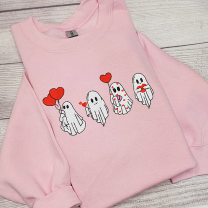 Valentine Ghost Embroidered Sweatshirt, Crewneck Sweatshirt