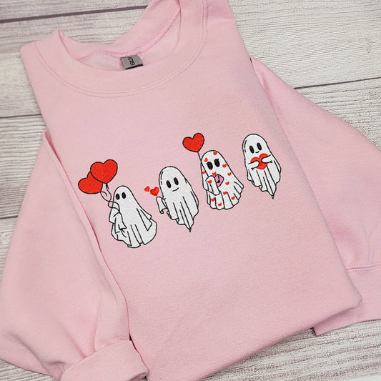 Valentine Ghost Embroidered Sweatshirt, Crewneck Sweatshirt