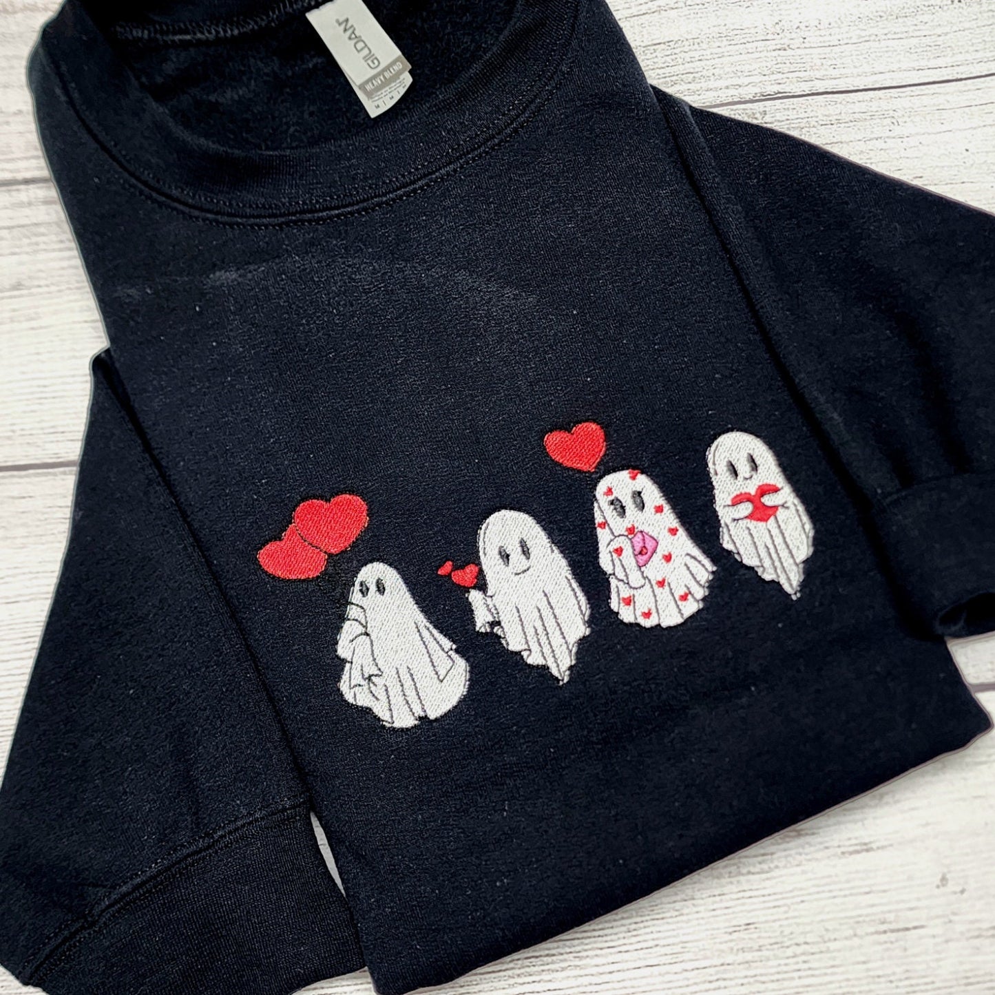 Valentine Ghost Embroidered Sweatshirt, Crewneck Sweatshirt