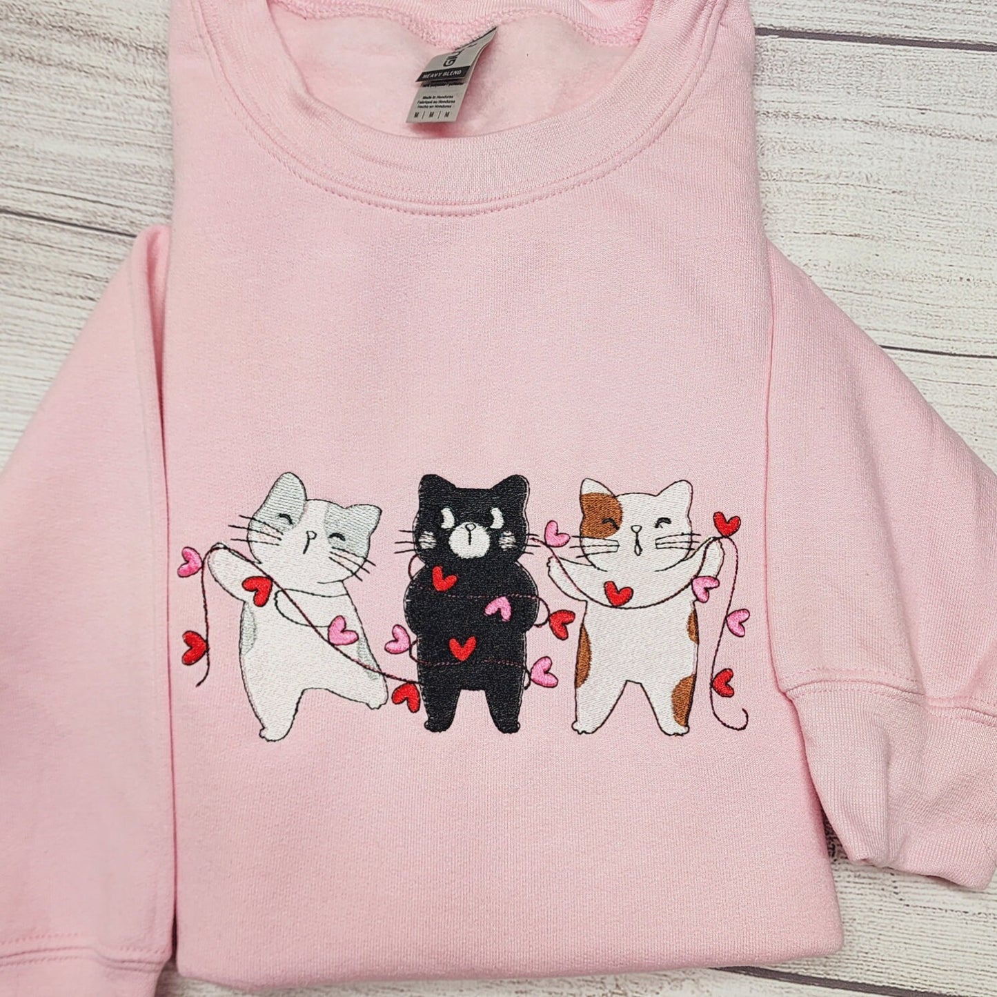 Valentine Cats Embroidered Sweatshirt, Crewneck Sweatshirt