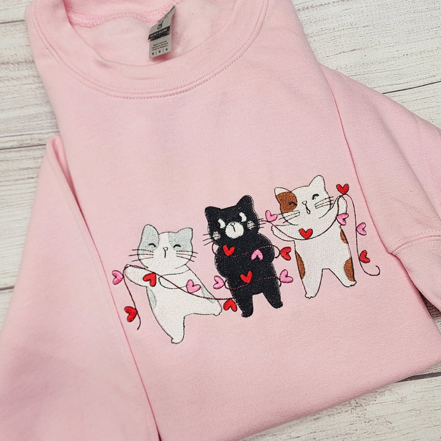 Valentine Cats Embroidered Sweatshirt, Crewneck Sweatshirt
