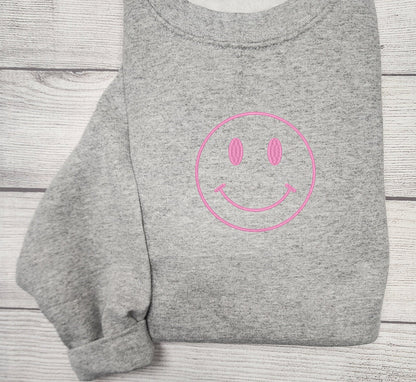 SMILEY FACE Embroidered Sweatshirt, Crewneck Sweatshirt