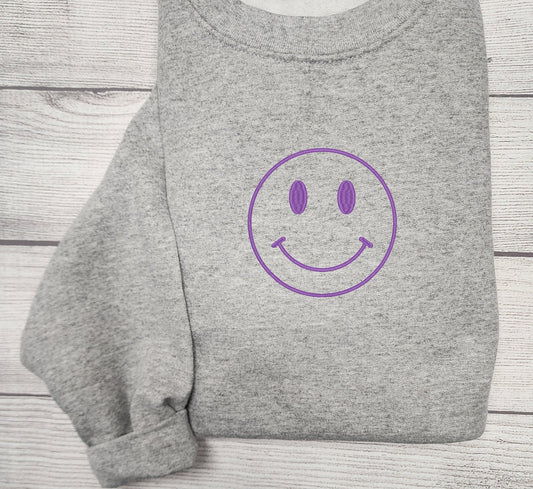 SMILEY FACE Embroidered Sweatshirt, Crewneck Sweatshirt
