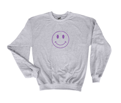 SMILEY FACE Embroidered Sweatshirt, Crewneck Sweatshirt