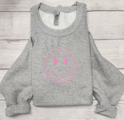 SMILEY FACE Embroidered Sweatshirt, Crewneck Sweatshirt