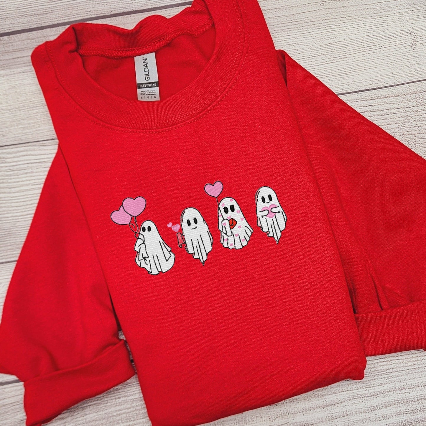 Valentine Ghost Embroidered Sweatshirt, Crewneck Sweatshirt