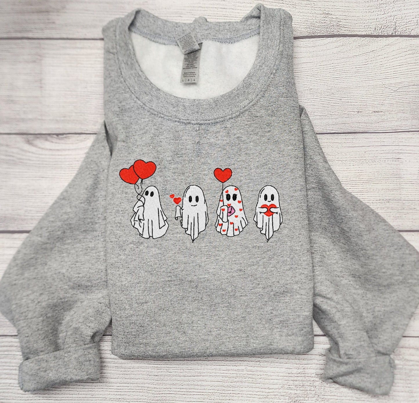 Valentine Ghost Embroidered Sweatshirt, Crewneck Sweatshirt