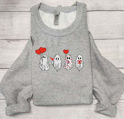 Valentine Ghost Embroidered Sweatshirt, Crewneck Sweatshirt