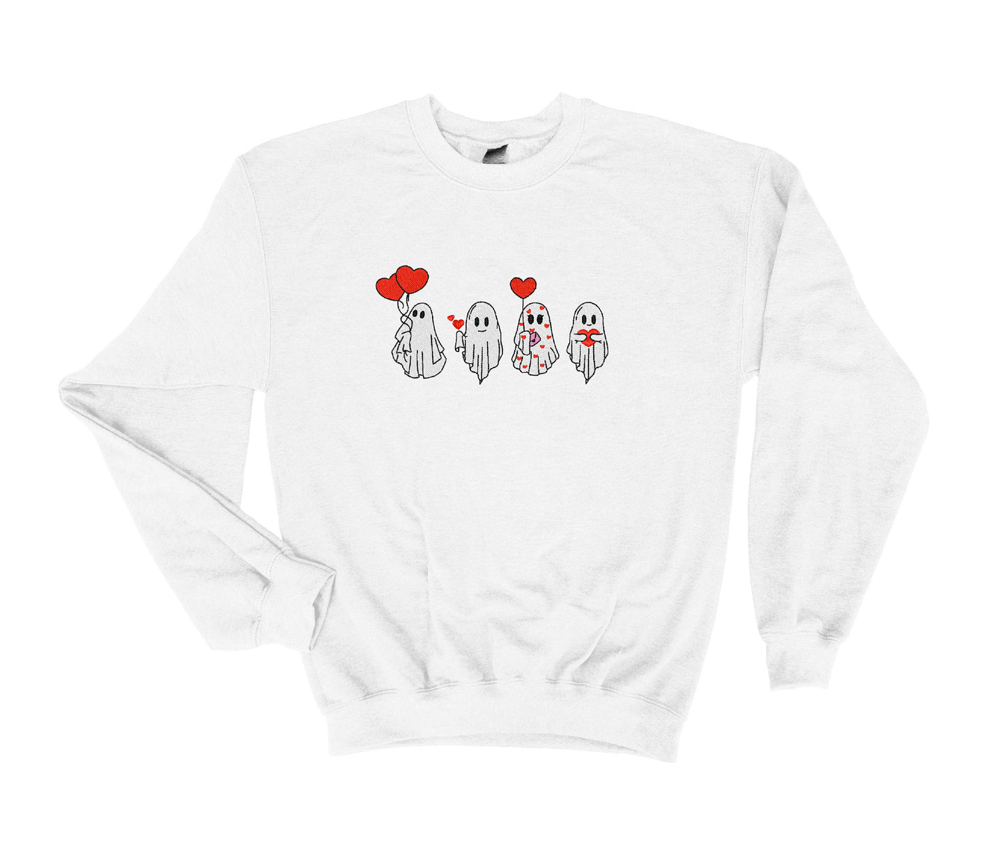 Valentine Ghost Embroidered Sweatshirt, Crewneck Sweatshirt