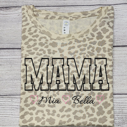 Personalized MAMA T-Shirt, Leopard Pattern Shirt