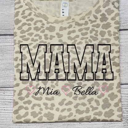 Personalized MAMA T-Shirt, Leopard Pattern Shirt