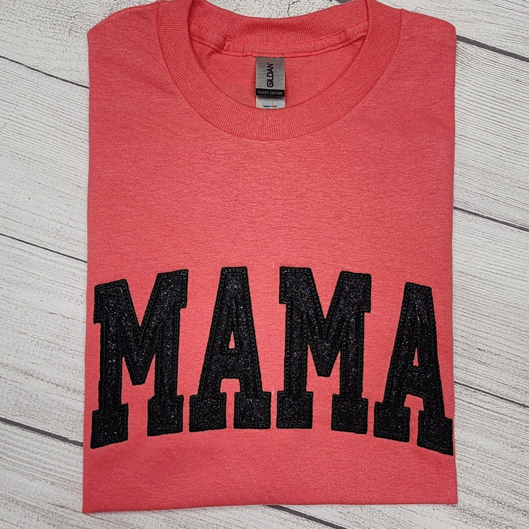 MAMA Glitter Applique Embroidered T-Shirt