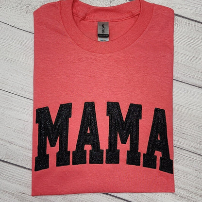 MAMA Glitter Applique Embroidered T-Shirt