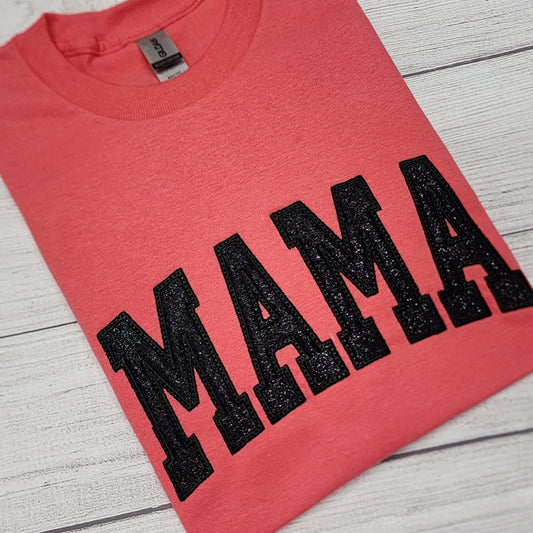 MAMA Glitter Applique Embroidered T-Shirt