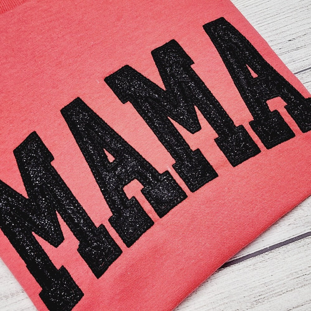 MAMA Glitter Applique Embroidered T-Shirt
