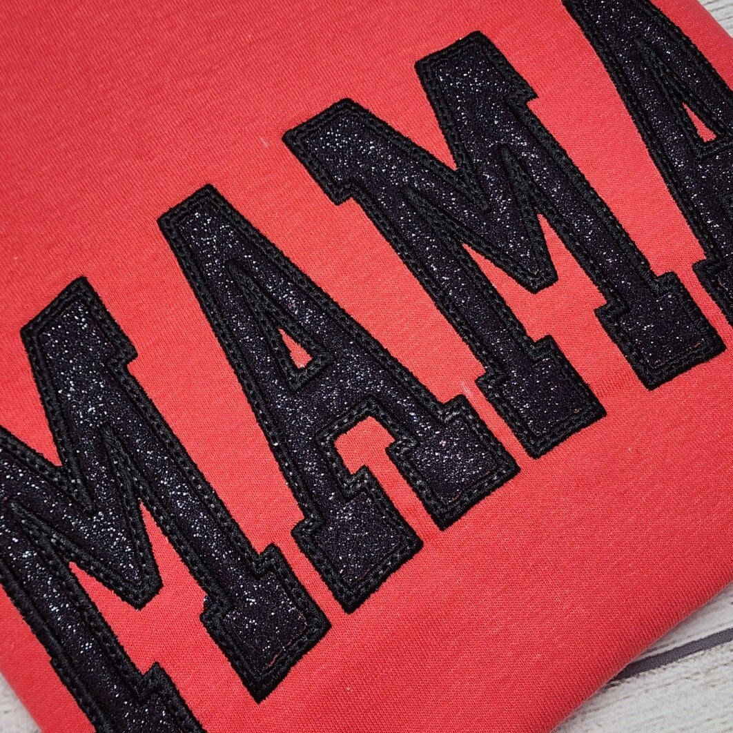MAMA Glitter Applique Embroidered T-Shirt