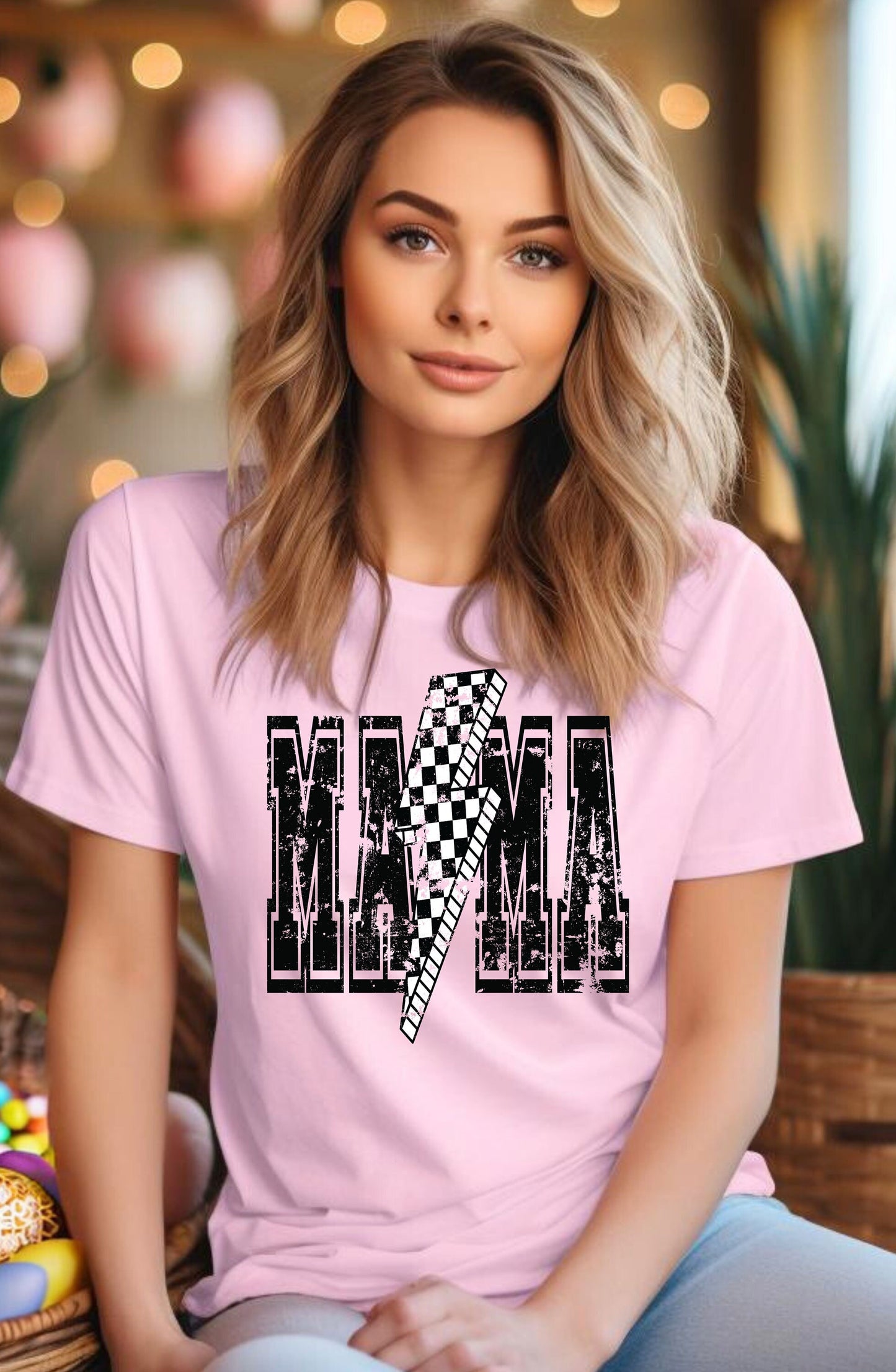 MAMA Retro Shirt, MAMA Checkered and Distressed Sublimation Shirt