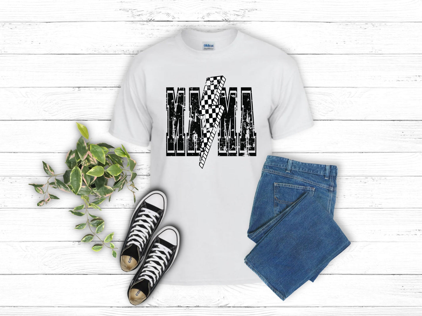 MAMA Retro Shirt, MAMA Checkered and Distressed Sublimation Shirt