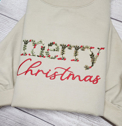 Merry Christmas Embroidered Sweatshirt.  Christmas Sweatshirt