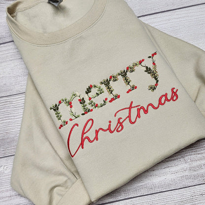 Merry Christmas Embroidered Sweatshirt.  Christmas Sweatshirt