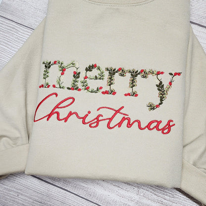 Merry Christmas Embroidered Sweatshirt.  Christmas Sweatshirt