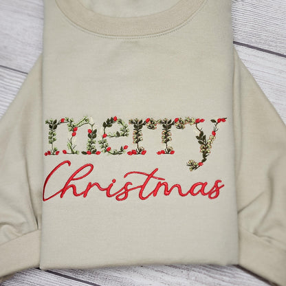 Merry Christmas Embroidered Sweatshirt.  Christmas Sweatshirt