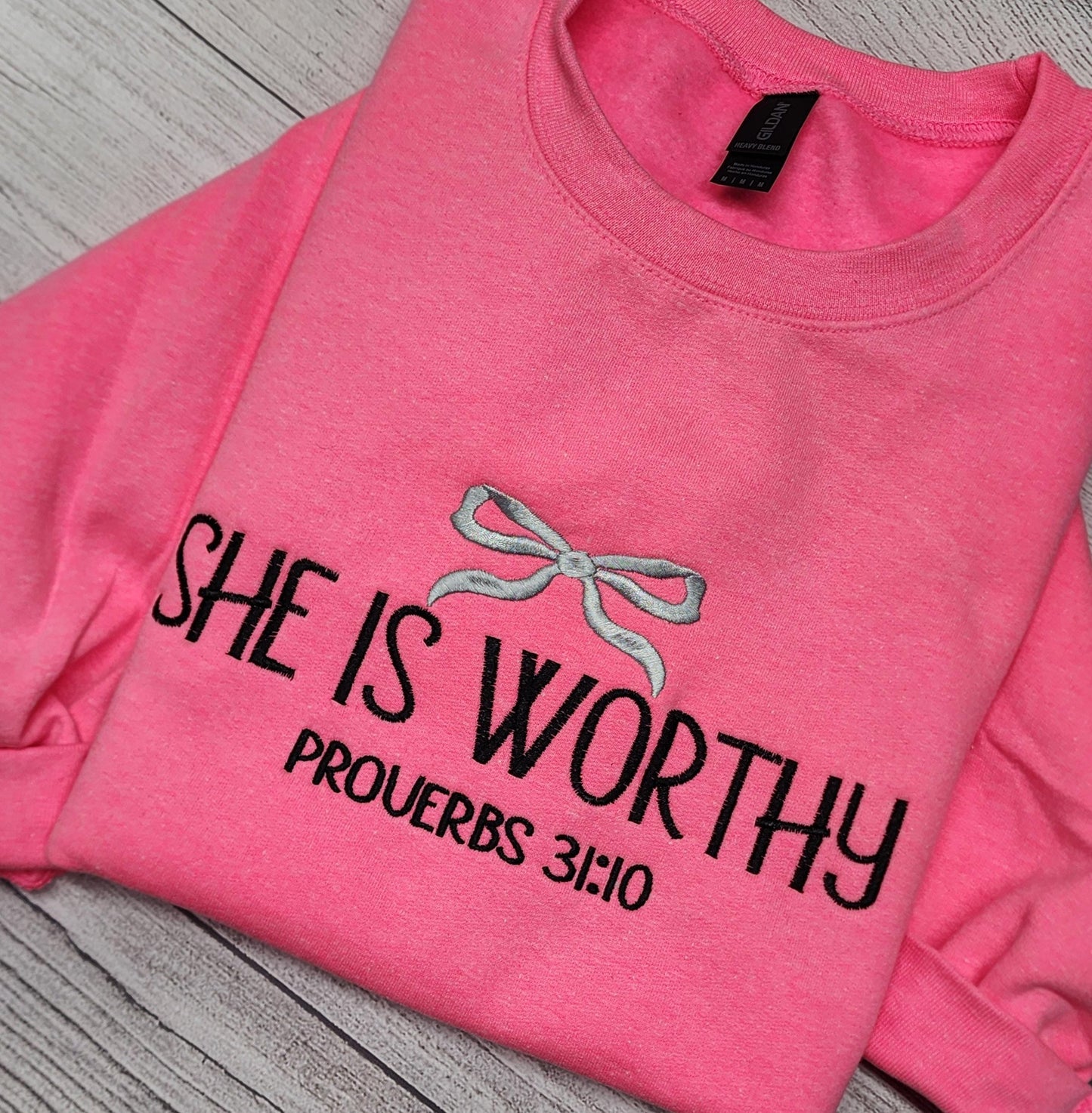 She Is Worthy Embroidered Sweatshirt, Christian Sweatshirt