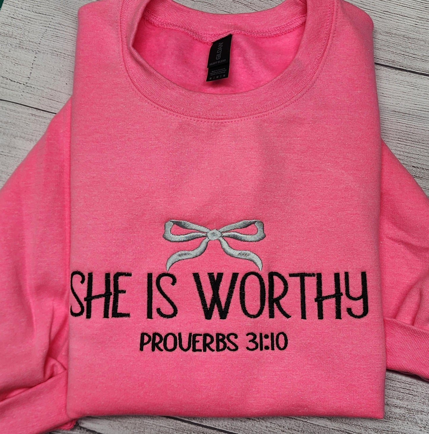 She Is Worthy Embroidered Sweatshirt, Christian Sweatshirt