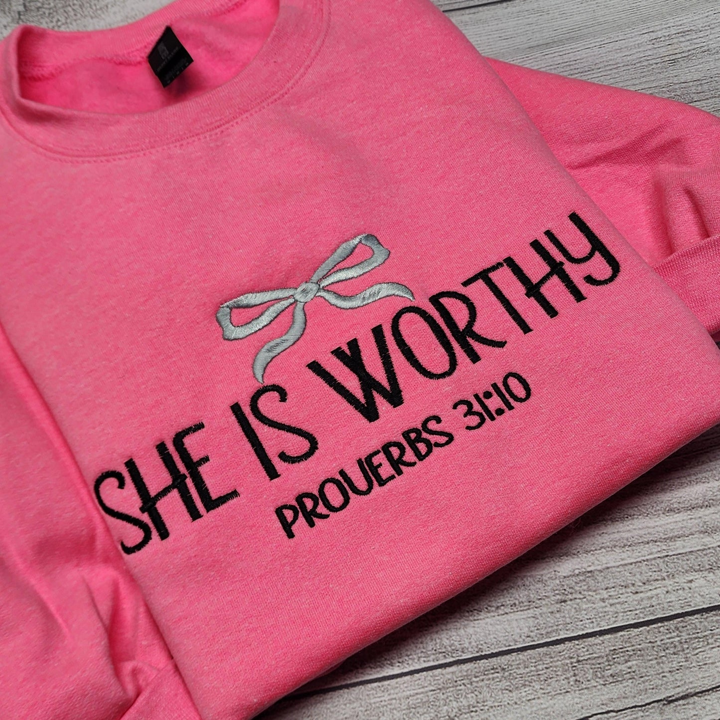 She Is Worthy Embroidered Sweatshirt, Christian Sweatshirt