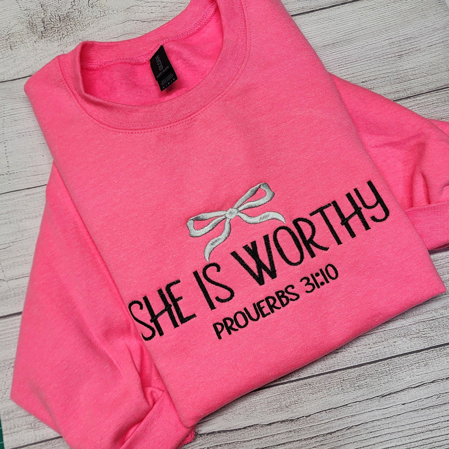 She Is Worthy Embroidered Sweatshirt, Christian Sweatshirt