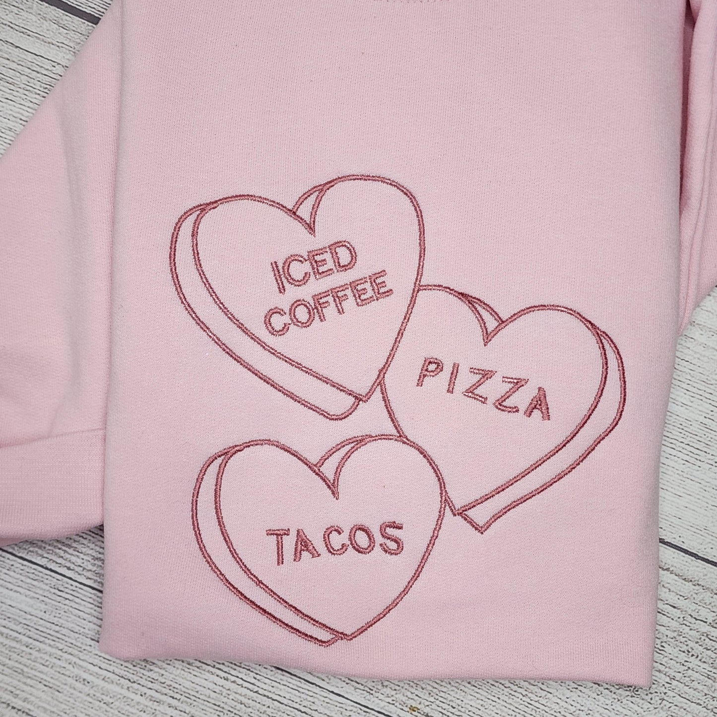 Valentine Sweatshirt with Vintage Candies, Embroidered, Crewneck Sweatshirt