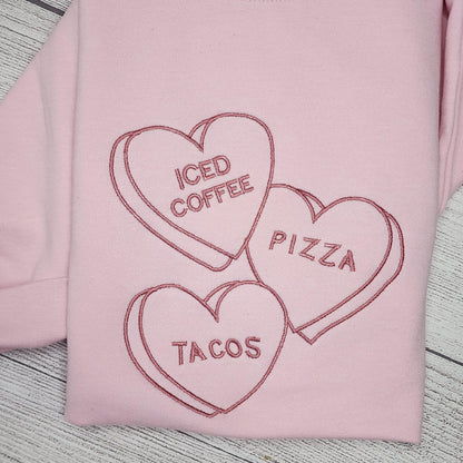 Valentine Sweatshirt with Vintage Candies, Embroidered, Crewneck Sweatshirt