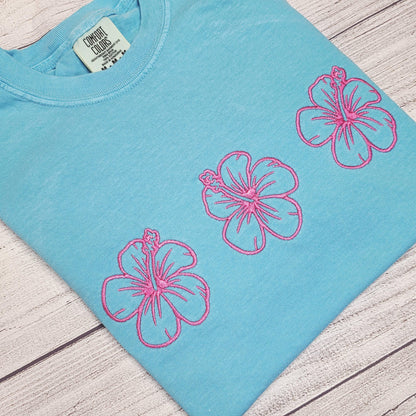 Hibiscus Flower Embroidered Shirt, Summer Shirt, Aloha Shirt
