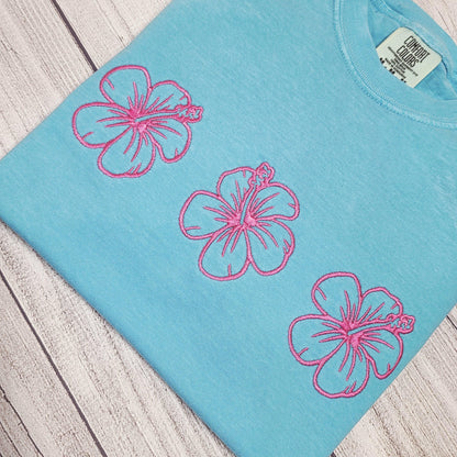 Hibiscus Flower Embroidered Shirt, Summer Shirt, Aloha Shirt