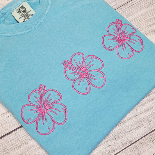 Hibiscus Flower Embroidered Shirt, Summer Shirt, Aloha Shirt