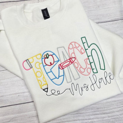 Personalized Teacher Sweatshirt – Custom Name | Thoughtful Teacher Gift | Cozy & Stylish Staff Apparel