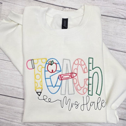 Personalized Teacher Sweatshirt – Custom Name | Thoughtful Teacher Gift | Cozy & Stylish Staff Apparel