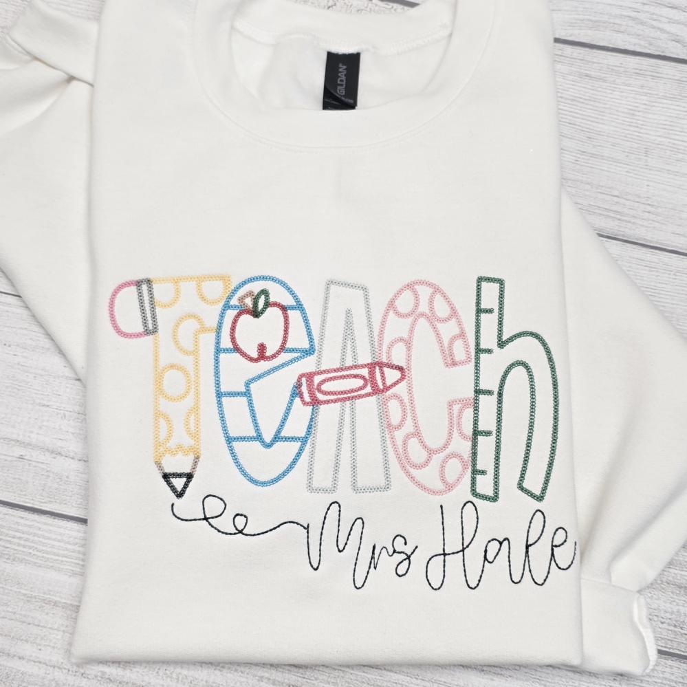 Personalized Teacher Sweatshirt – Custom Name | Thoughtful Teacher Gift | Cozy & Stylish Staff Apparel