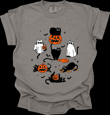 Halloween Cats and Pumpkins Comfort Colors Shirt , Ghost Cats