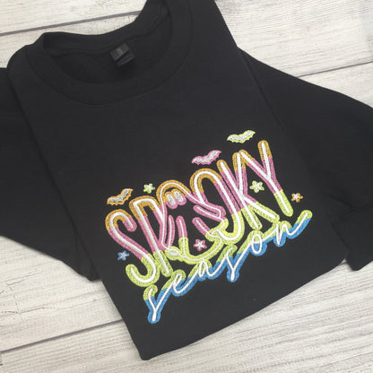Spooky Season Neon Halloween Embroidered Sweatshirt