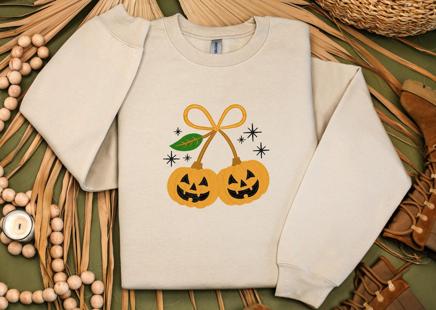 Pumpkin Cherries Halloween Embroidered Sweatshirt