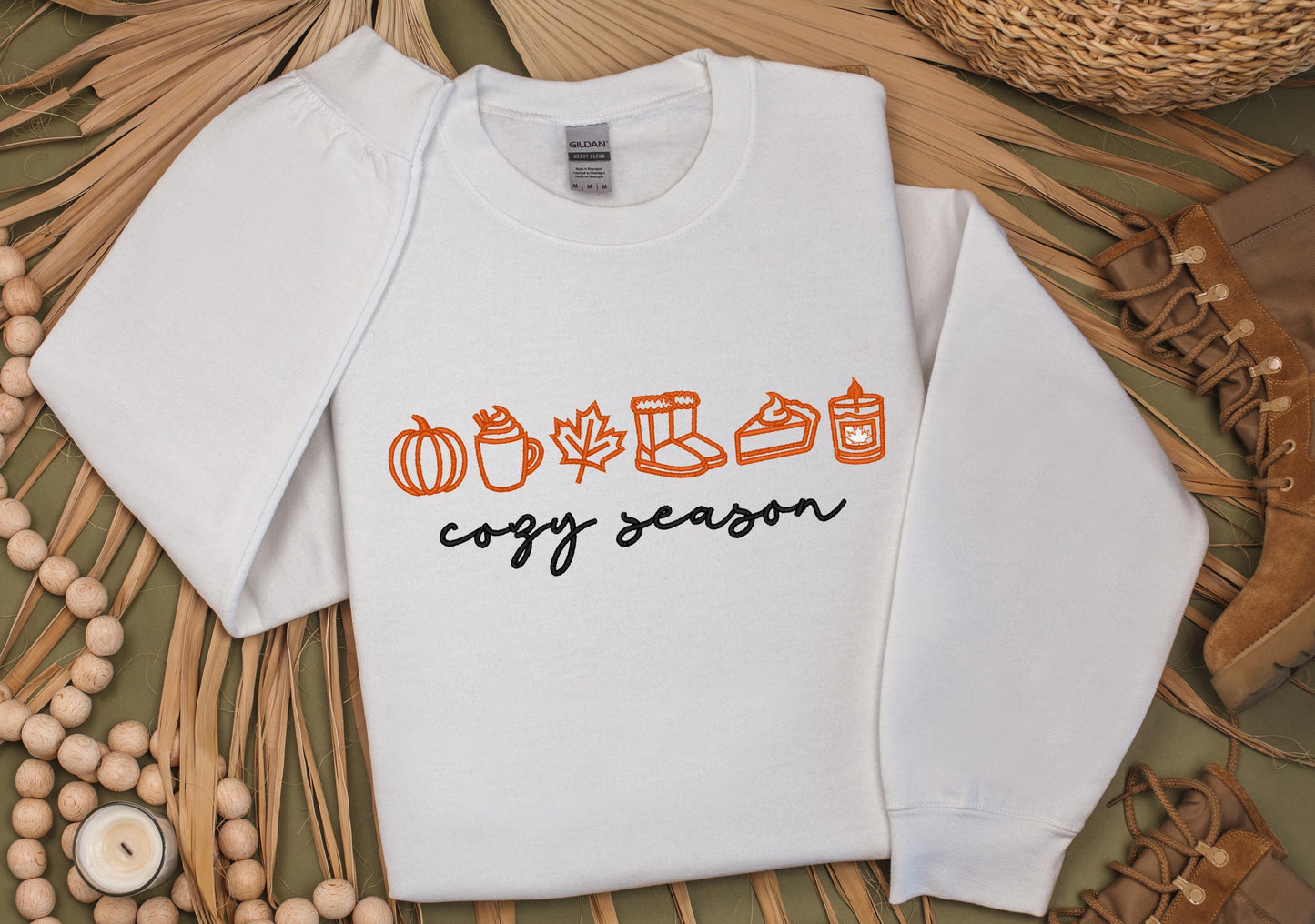 Cozy Season Fall Favorites Embroidered Sweatshirt