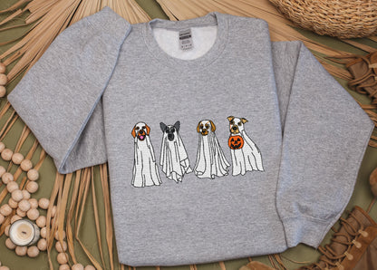 Dog Ghost Halloween Embroidered Sweatshirt, Dog Spooky Halloween Sweatshirt