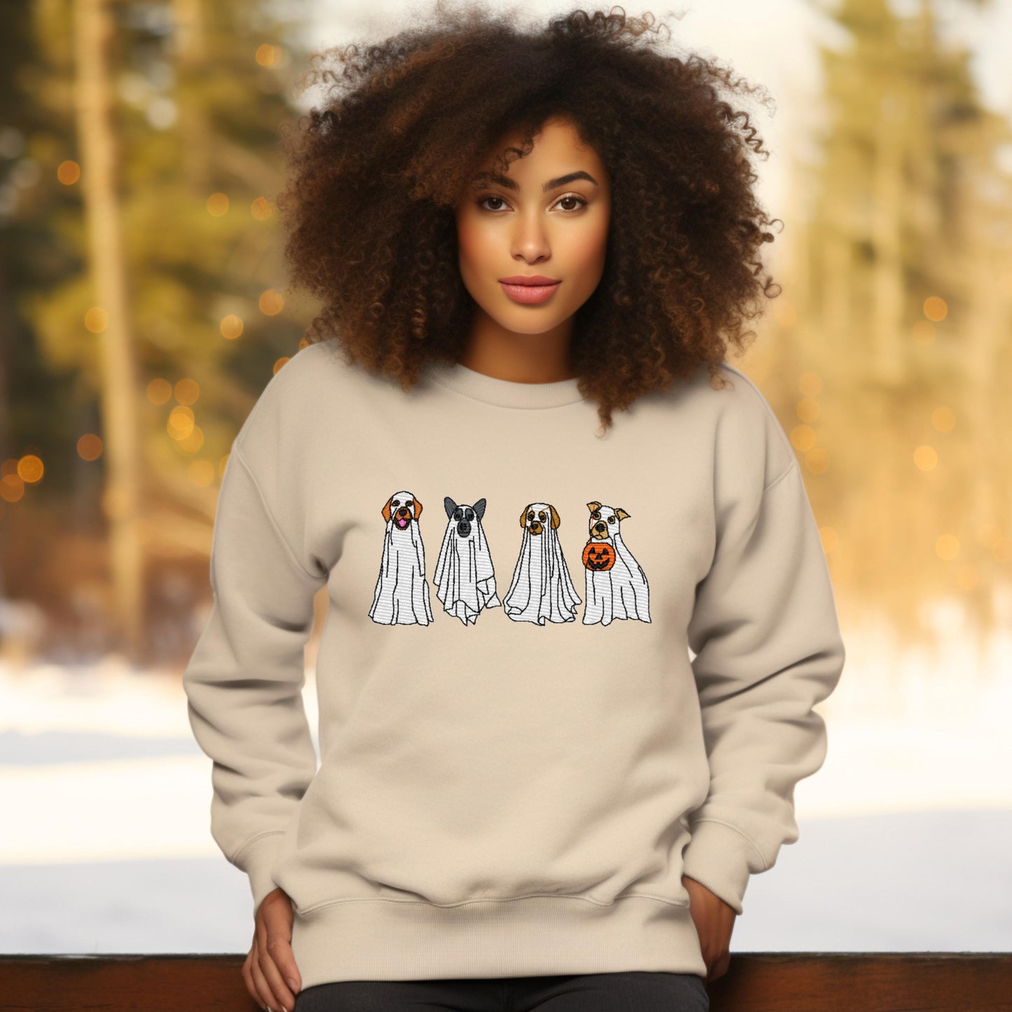 Dog Ghost Halloween Embroidered Sweatshirt, Dog Spooky Halloween Sweatshirt