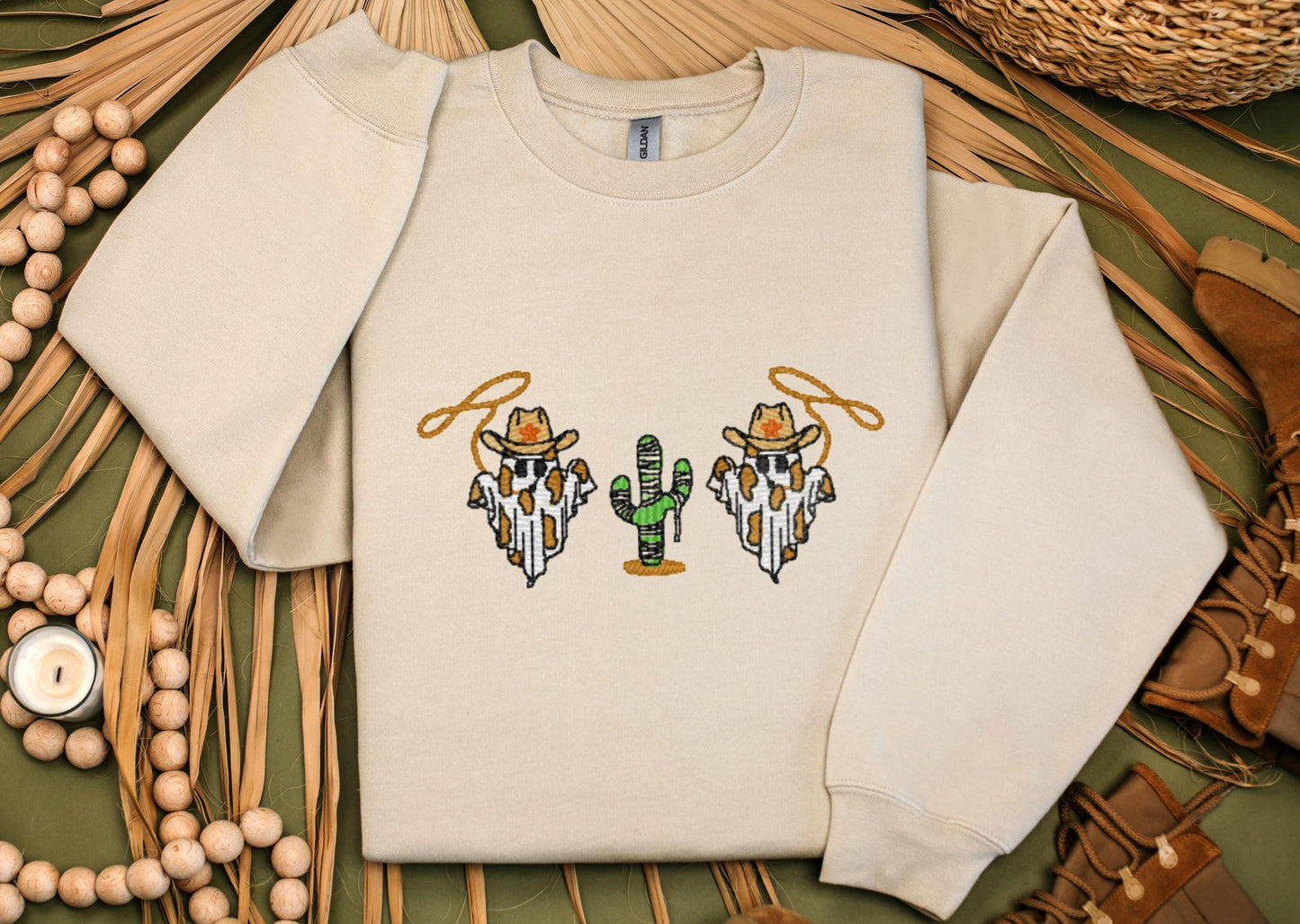 Westen Ghosts Halloween Embroidered Sweatshirt