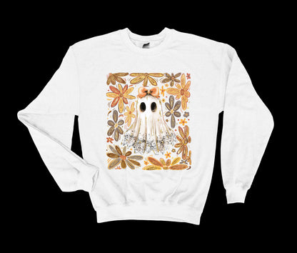 Lace Ghost with Bow Halloween Sweatshirt,  Boho Floral Lace Halloween