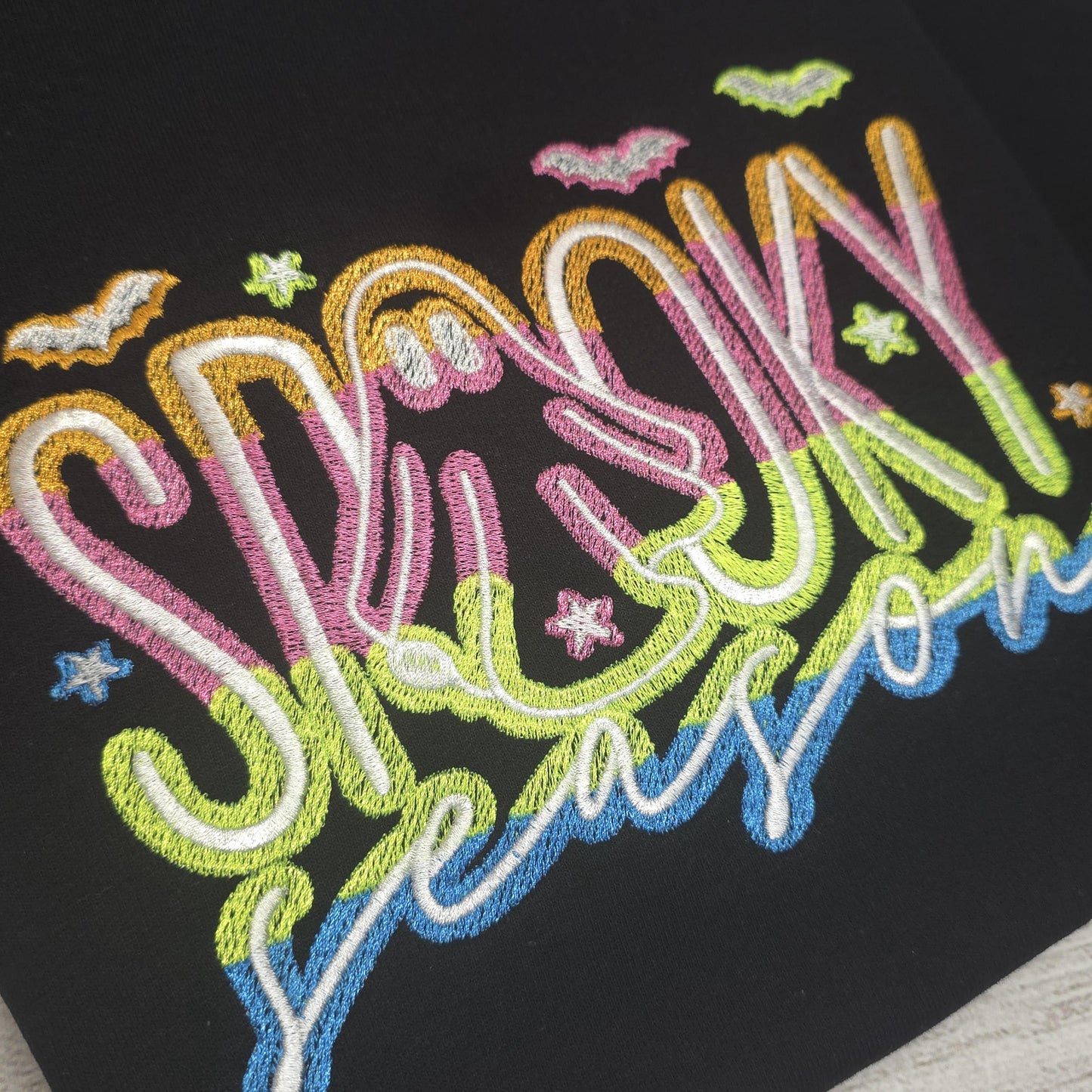 Spooky Season Neon Halloween Embroidered Sweatshirt