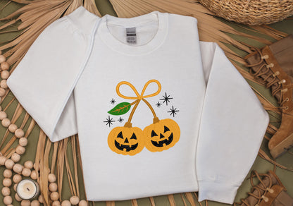 Pumpkin Cherries Halloween Embroidered Sweatshirt