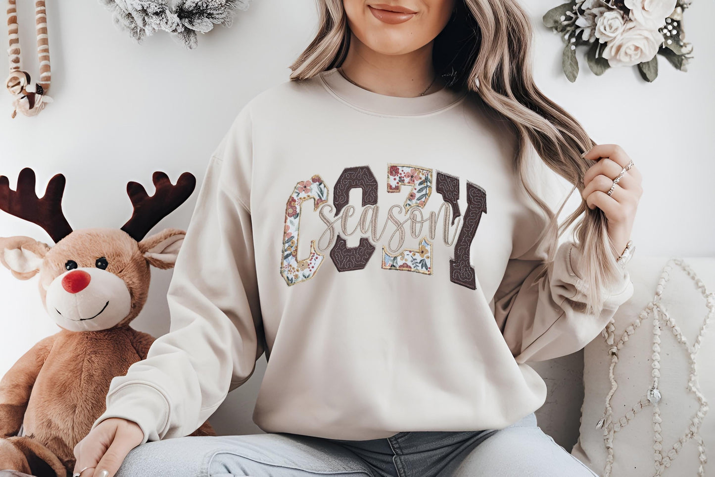 COZY Season Quilted Embroidered Sweatshirt, Fall Sweatshirt