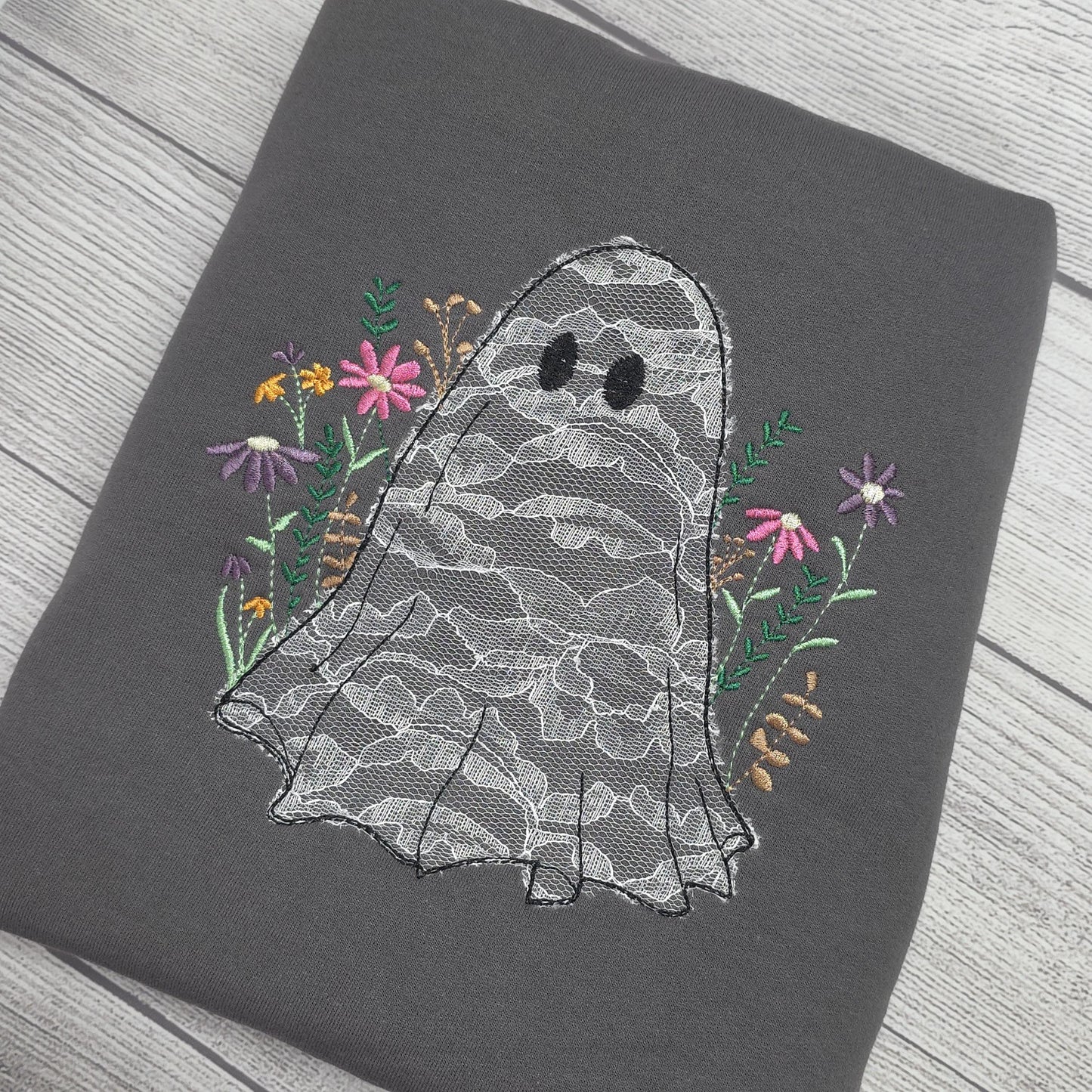 Lace Ghost with Wildflowers Halloween Embroidered Sweatshirt